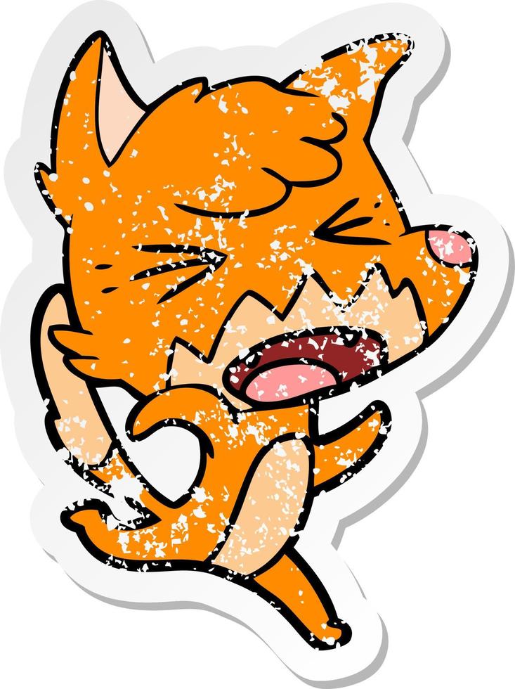 distressed sticker of a angry cartoon fox running vector