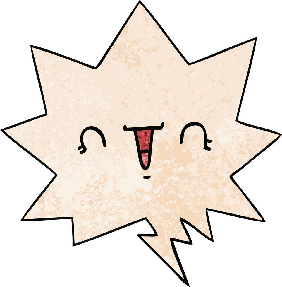 happy cartoon face and speech bubble in retro texture style vector