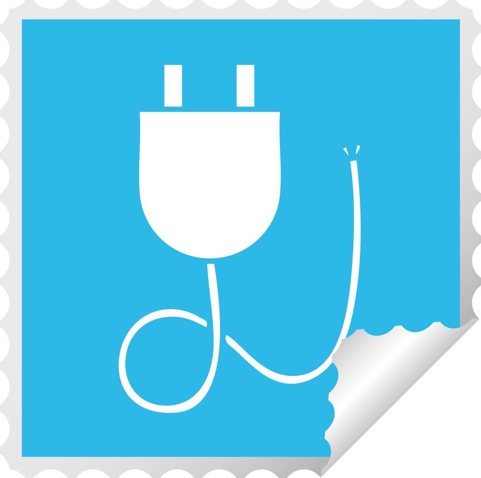 square peeling sticker cartoon electrical plug vector