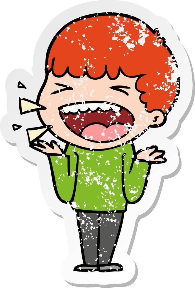 distressed sticker of a cartoon laughing man vector