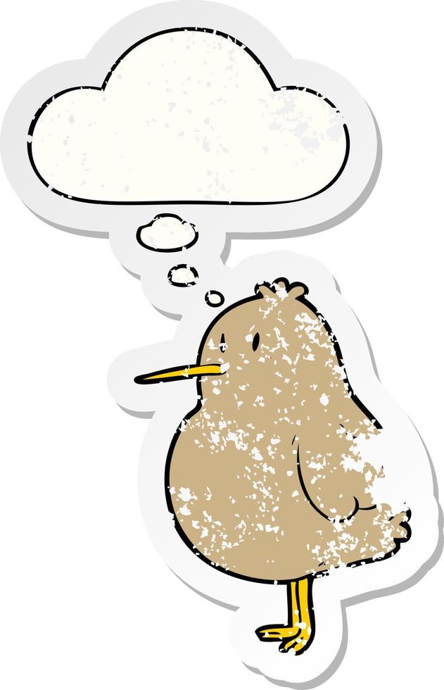 cartoon kiwi bird and thought bubble as a distressed worn sticker vector