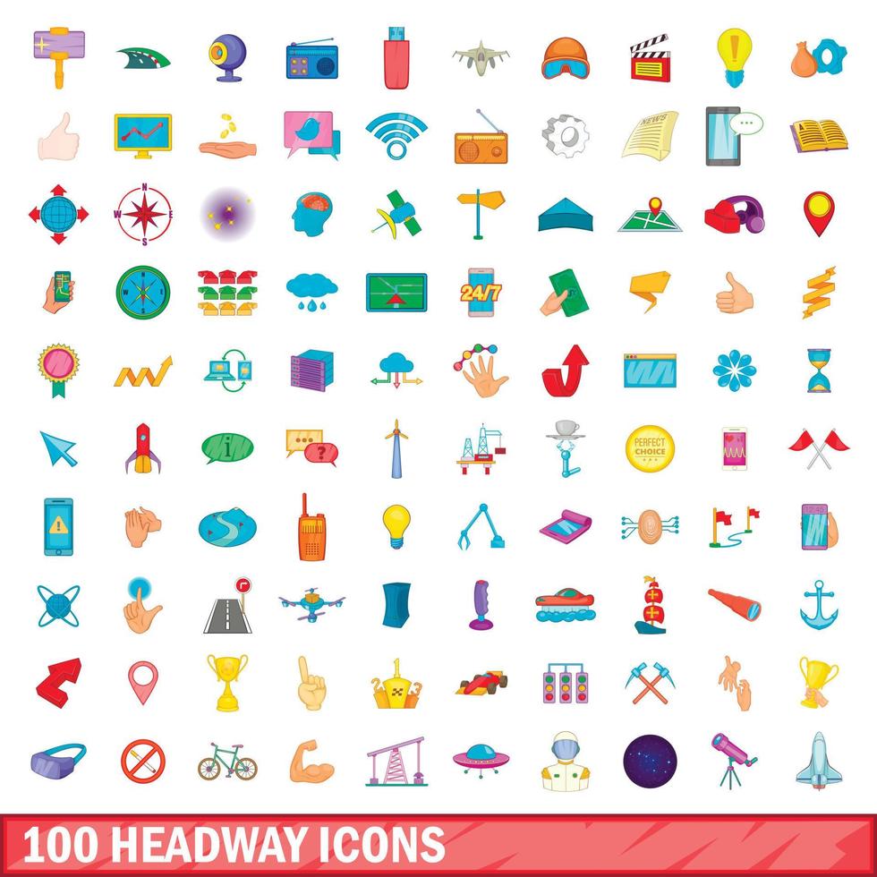 100 iconos de progreso, estilo de dibujos animados vector