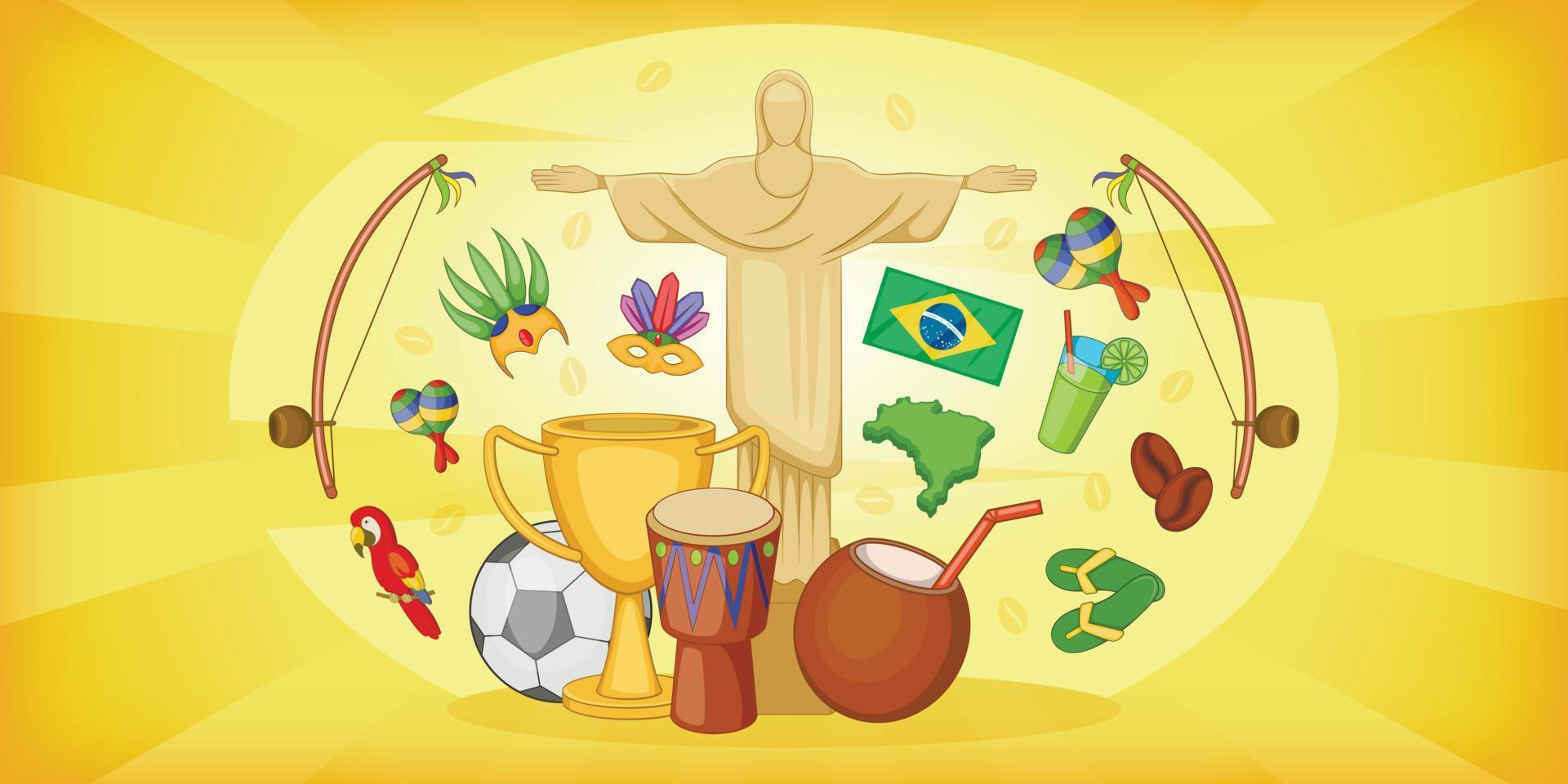 banner horizontal de viaje de brasil, estilo de dibujos animados vector