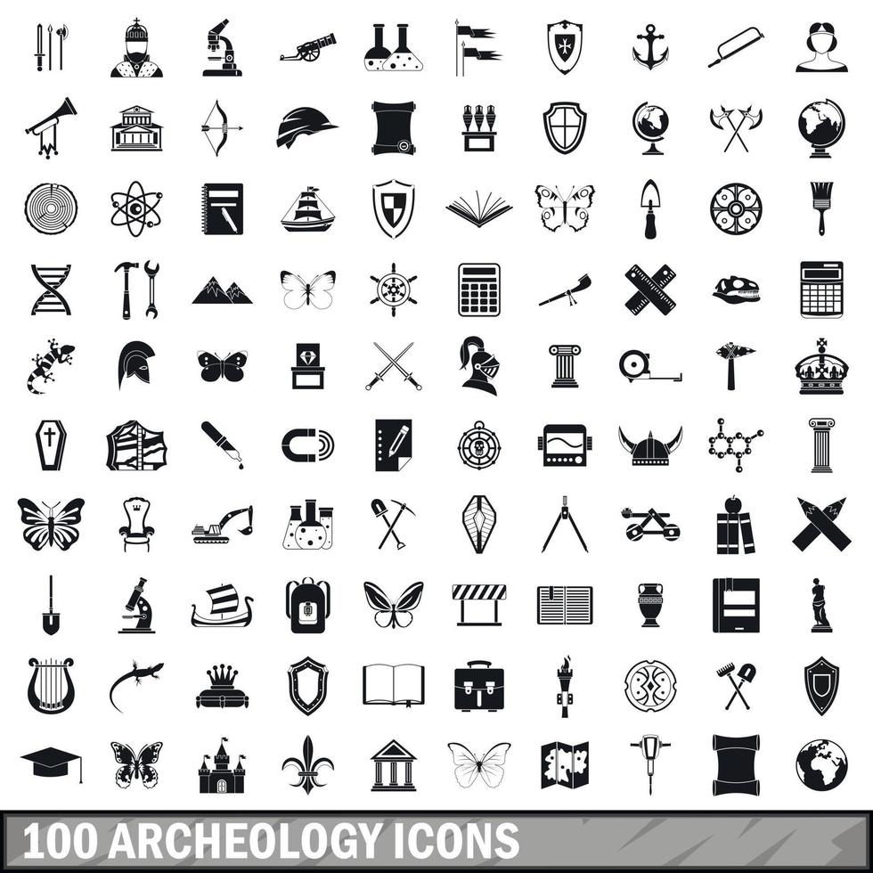 100 iconos de arqueología, estilo simple vector