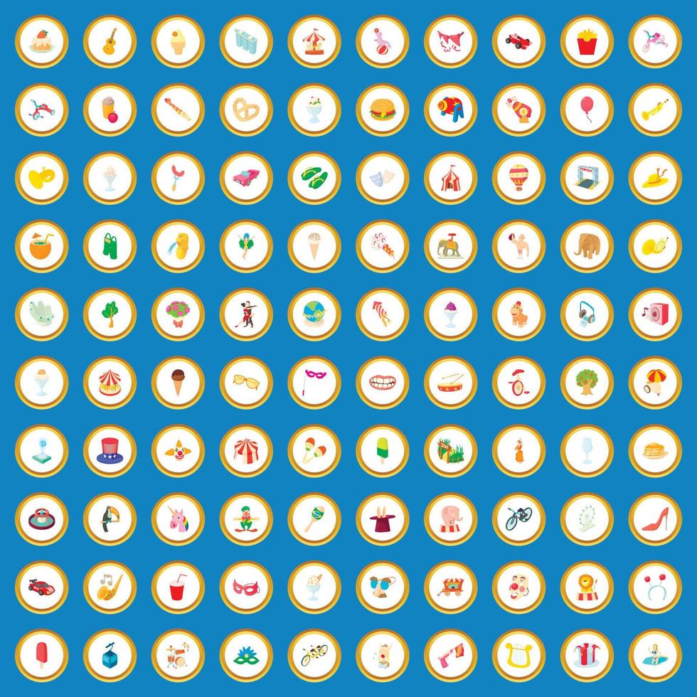 100 iconos de diversión establecer vector de dibujos animados