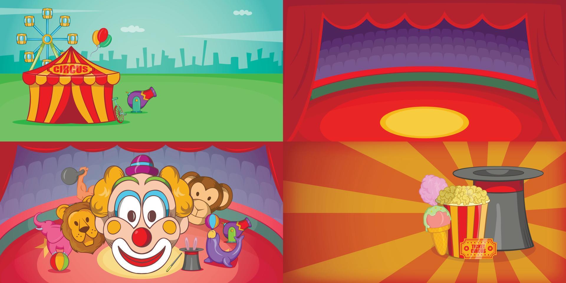 Circus banner set horizontal, cartoon style vector