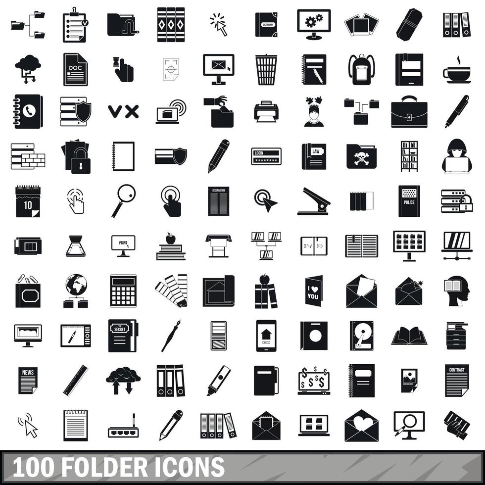 100 folder icons set, simple style vector