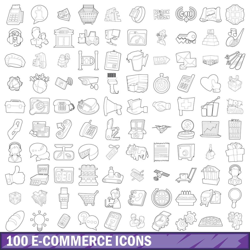 100 ecommerce icons set, outline style vector