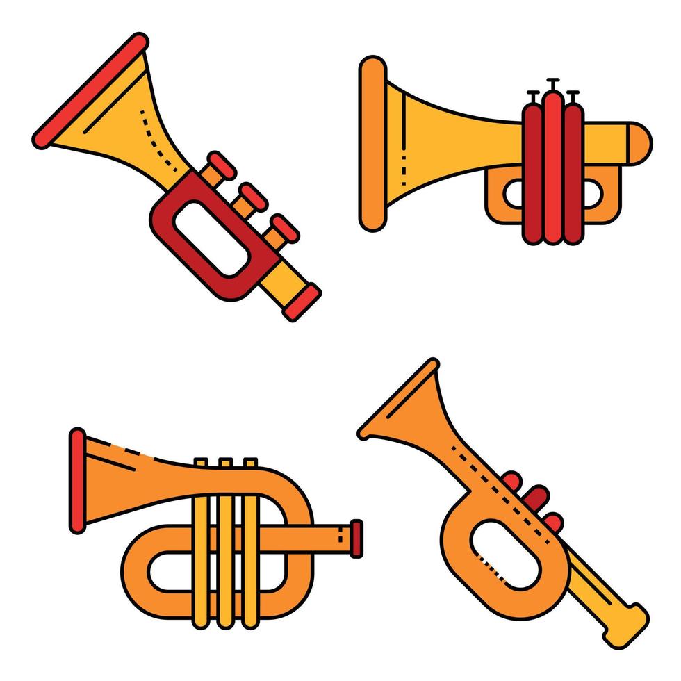 Trumpet icons set line color vector