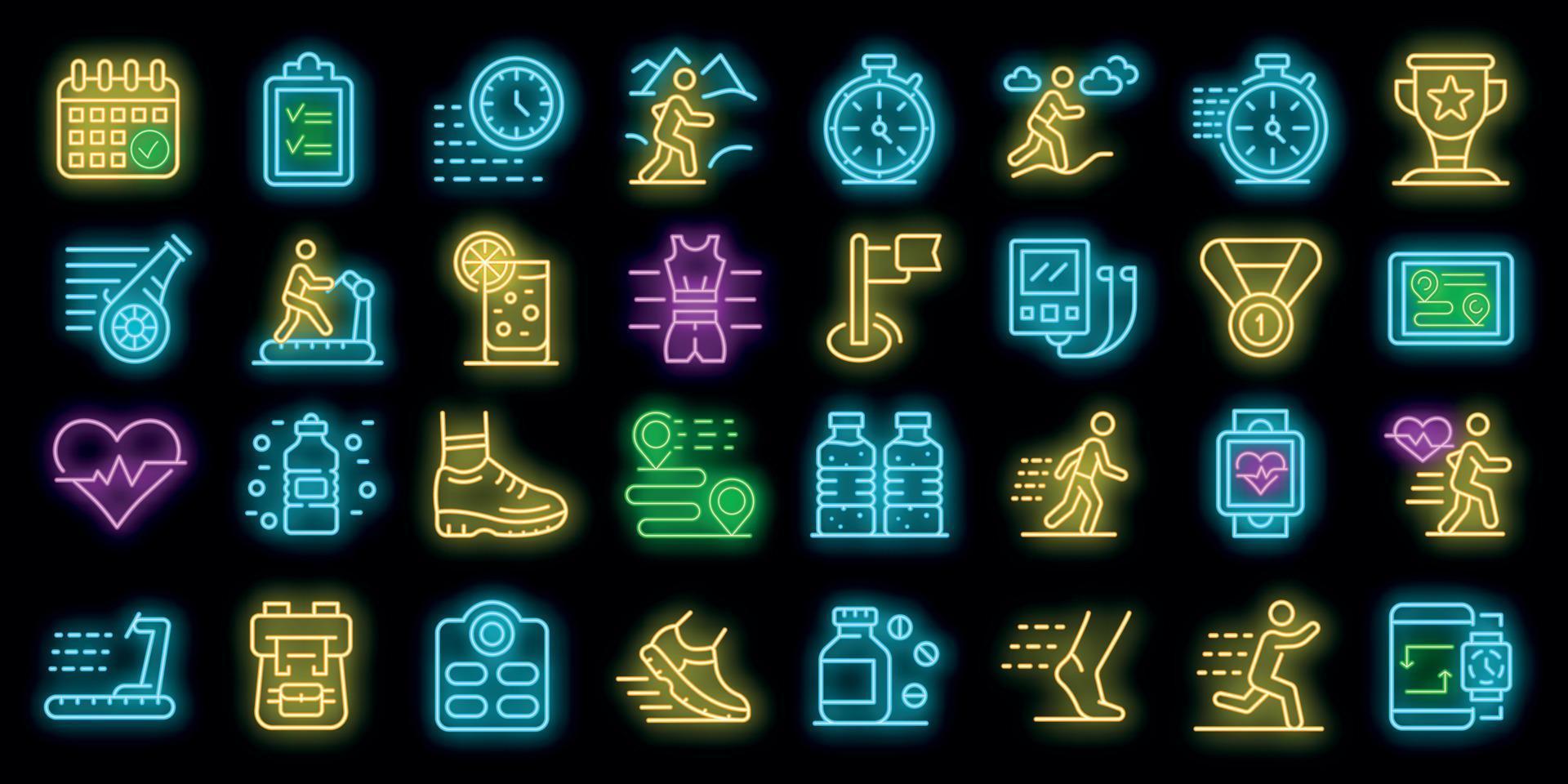 Running icons set vector neon