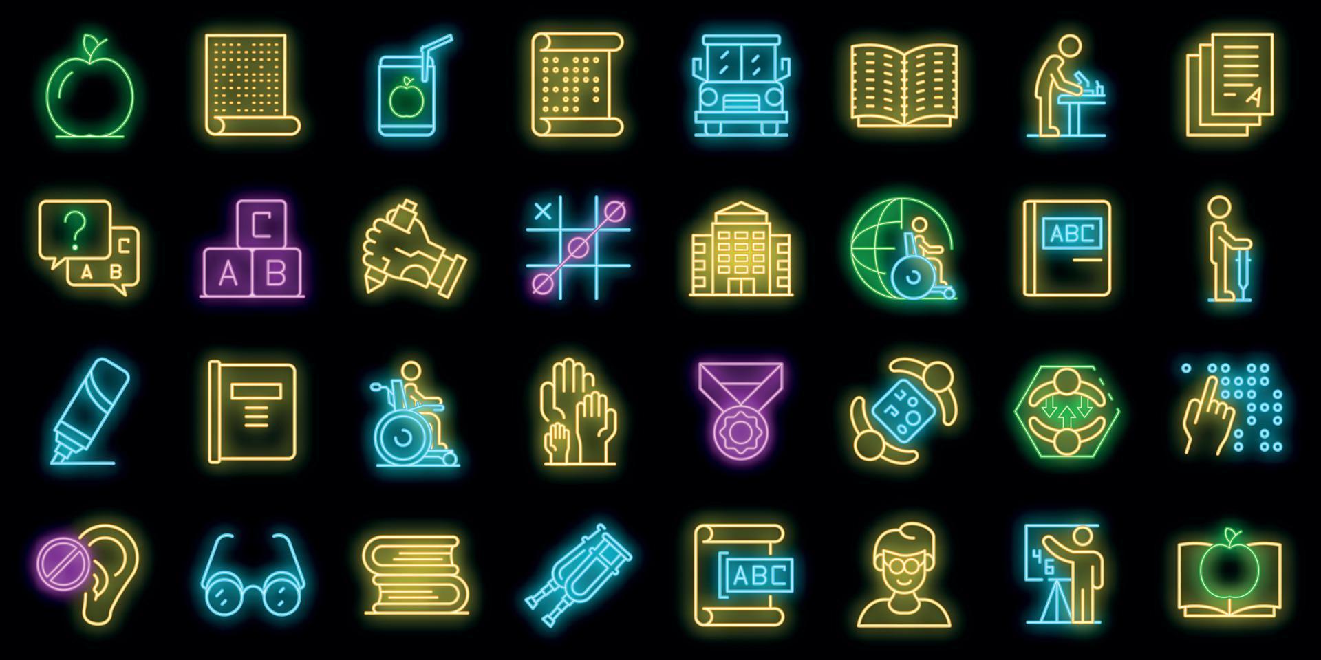 Inclusive education icons set vector neon