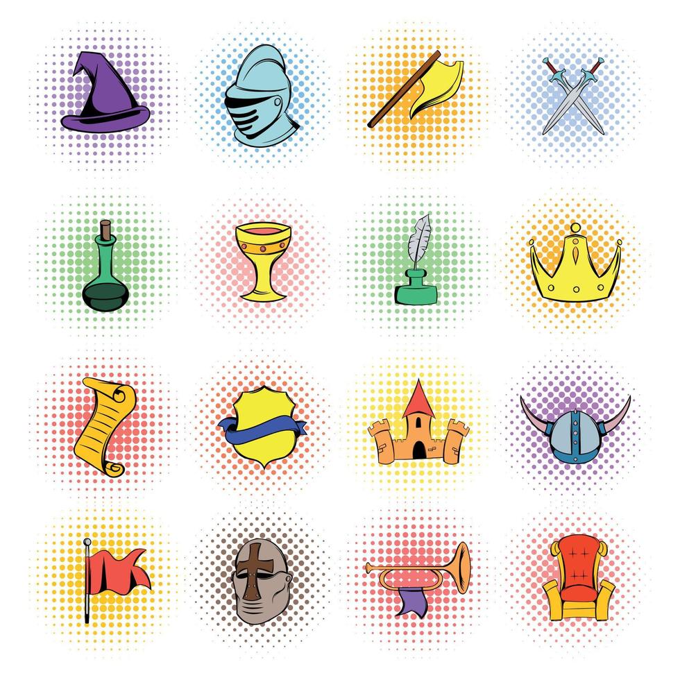 Medieval comics icons set vector