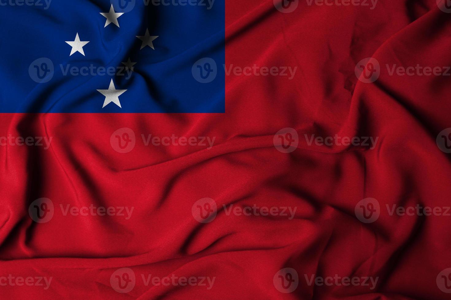 Selective focus of samoa flag, with waving fabric texture. 3D illustration photo