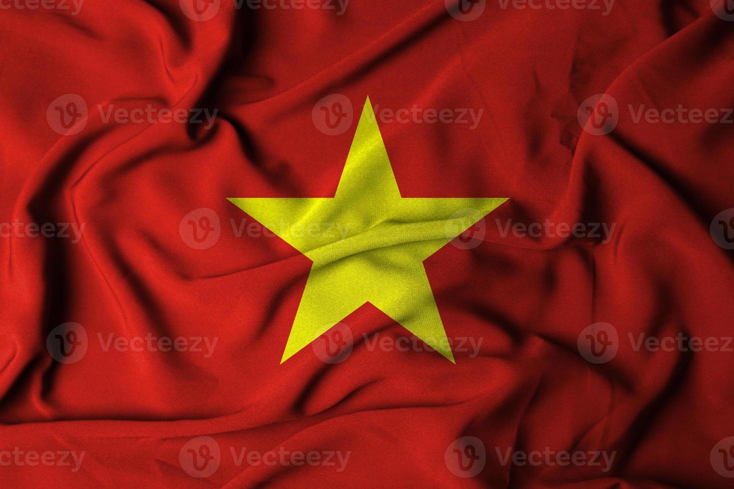 Selective focus of vietnam flag, with waving fabric texture. 3D illustration photo