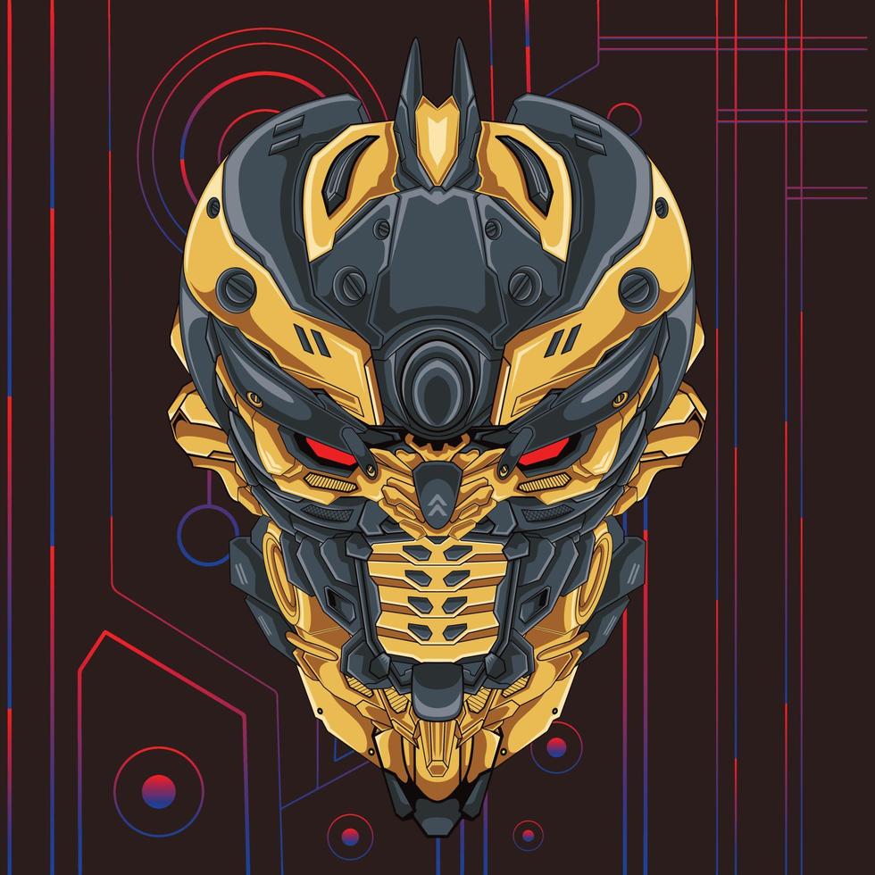 Futuristic war mecha robot head illustration vector