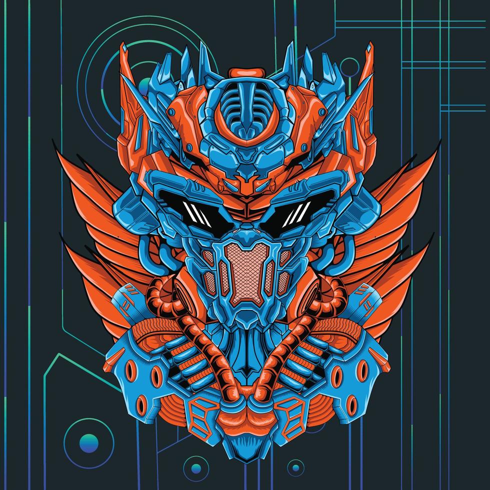 Killer robot head mecha illustration vector