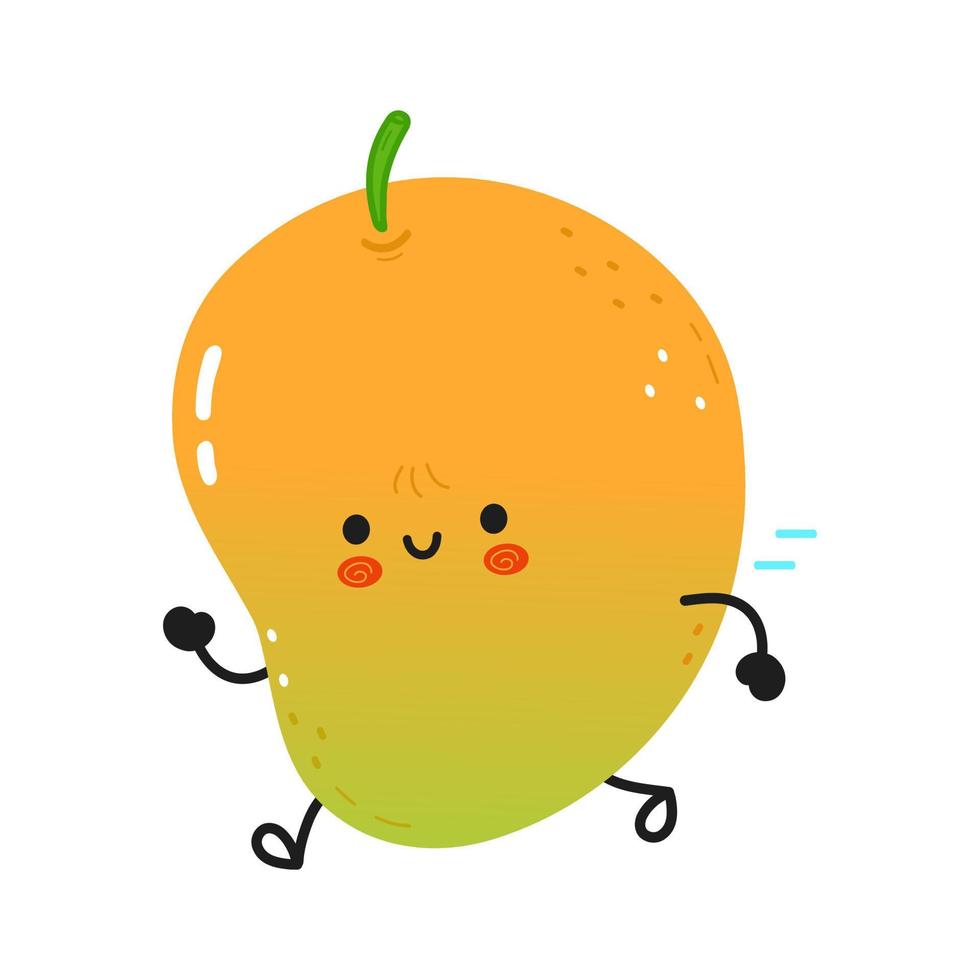 Cute funny running mango. Vector hand drawn cartoon kawaii character illustration icon. Isolated on white background. Running mango concept