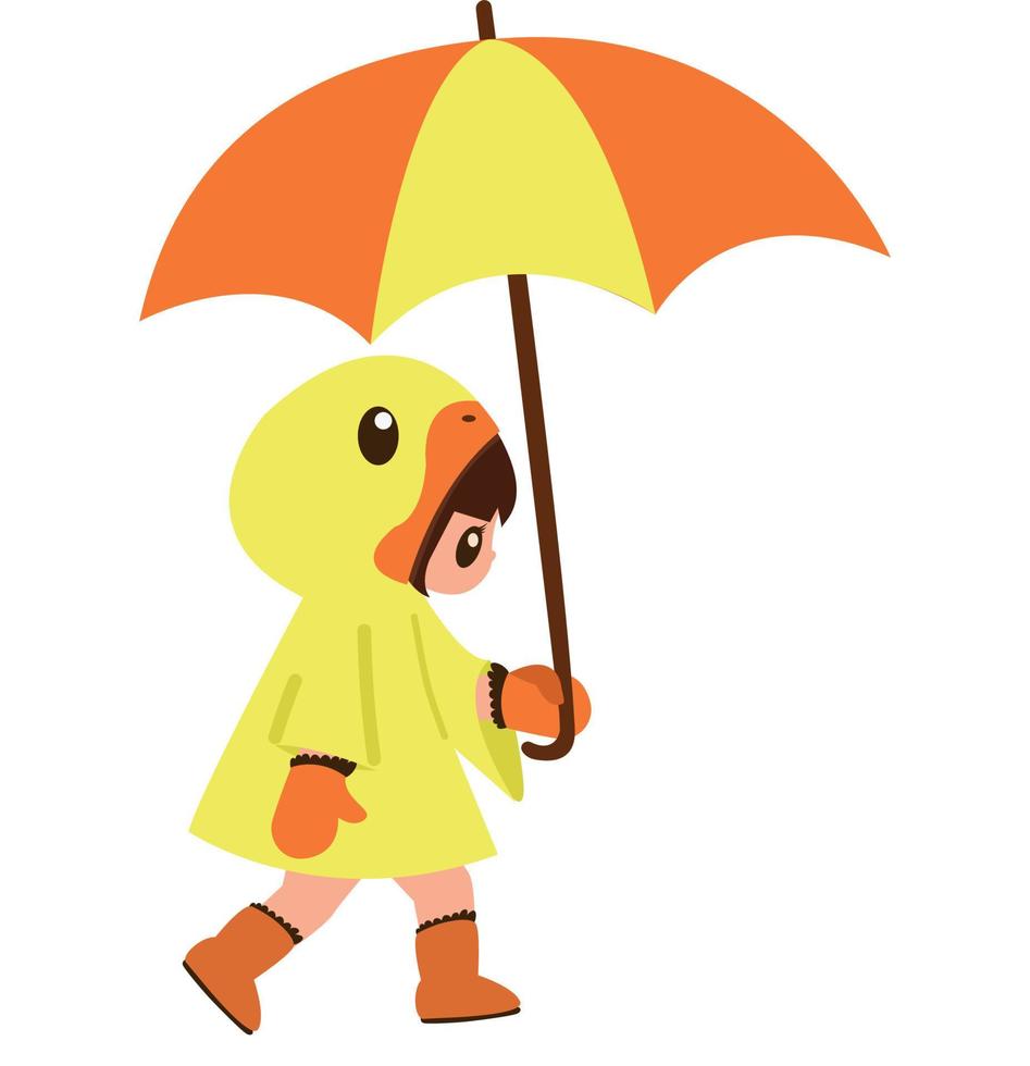 Girl wearing raincoat and holding umbrella vector