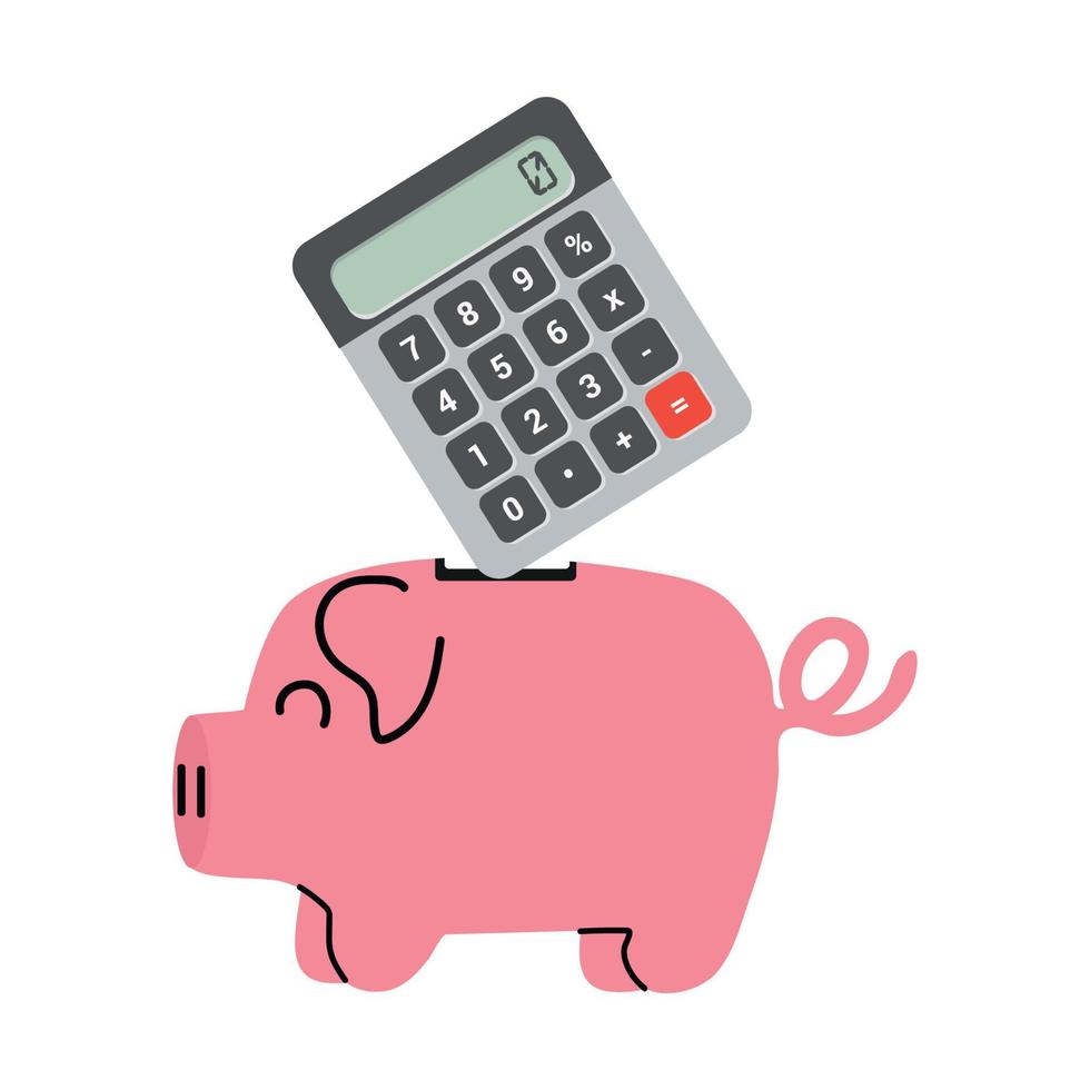 Pink piggy bank and calculator saving and investing money concept vector