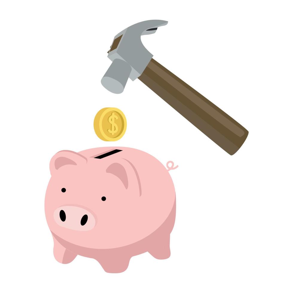 Piggy bank and hammer Savings Concept vector