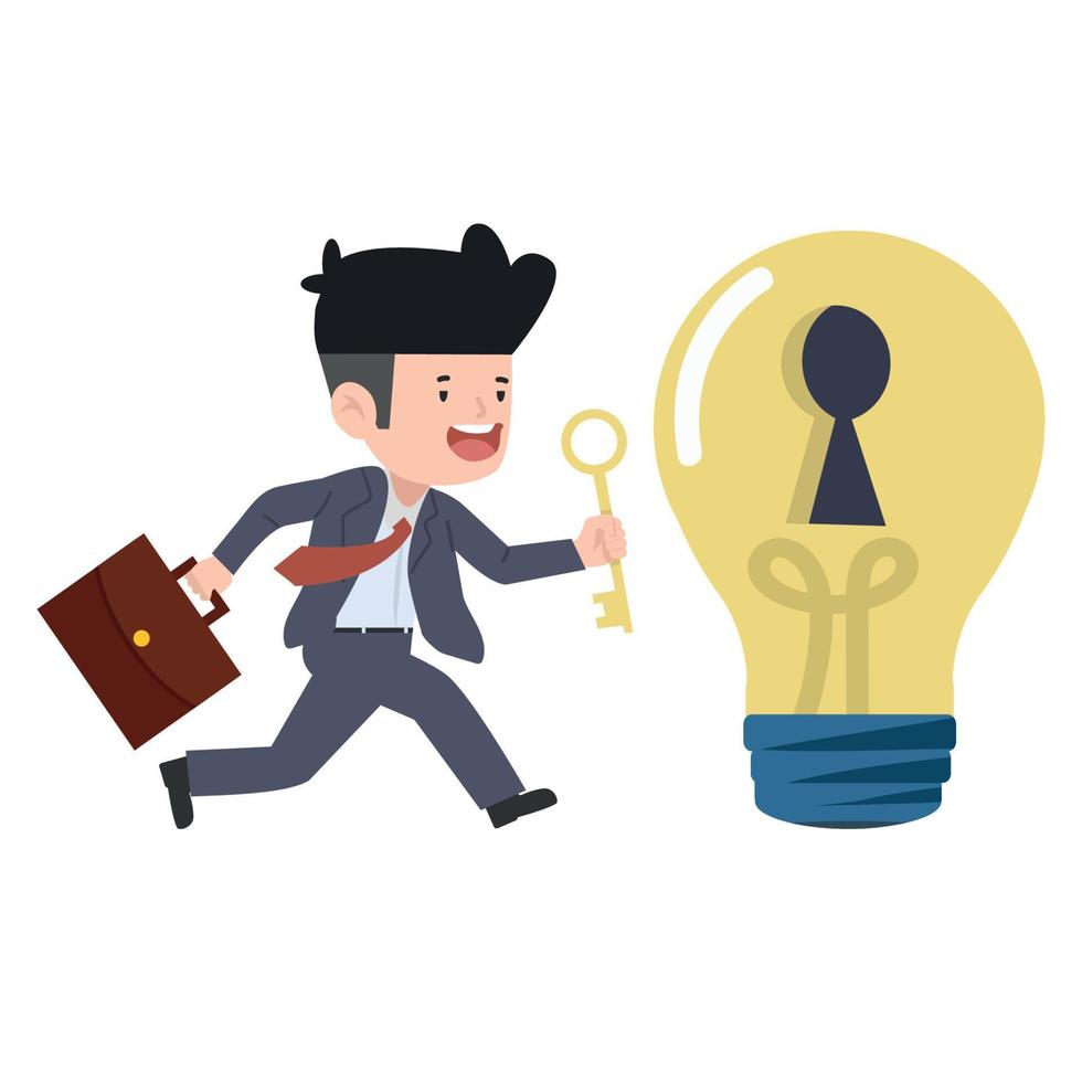 businessman holding golden key with lightbulb vector