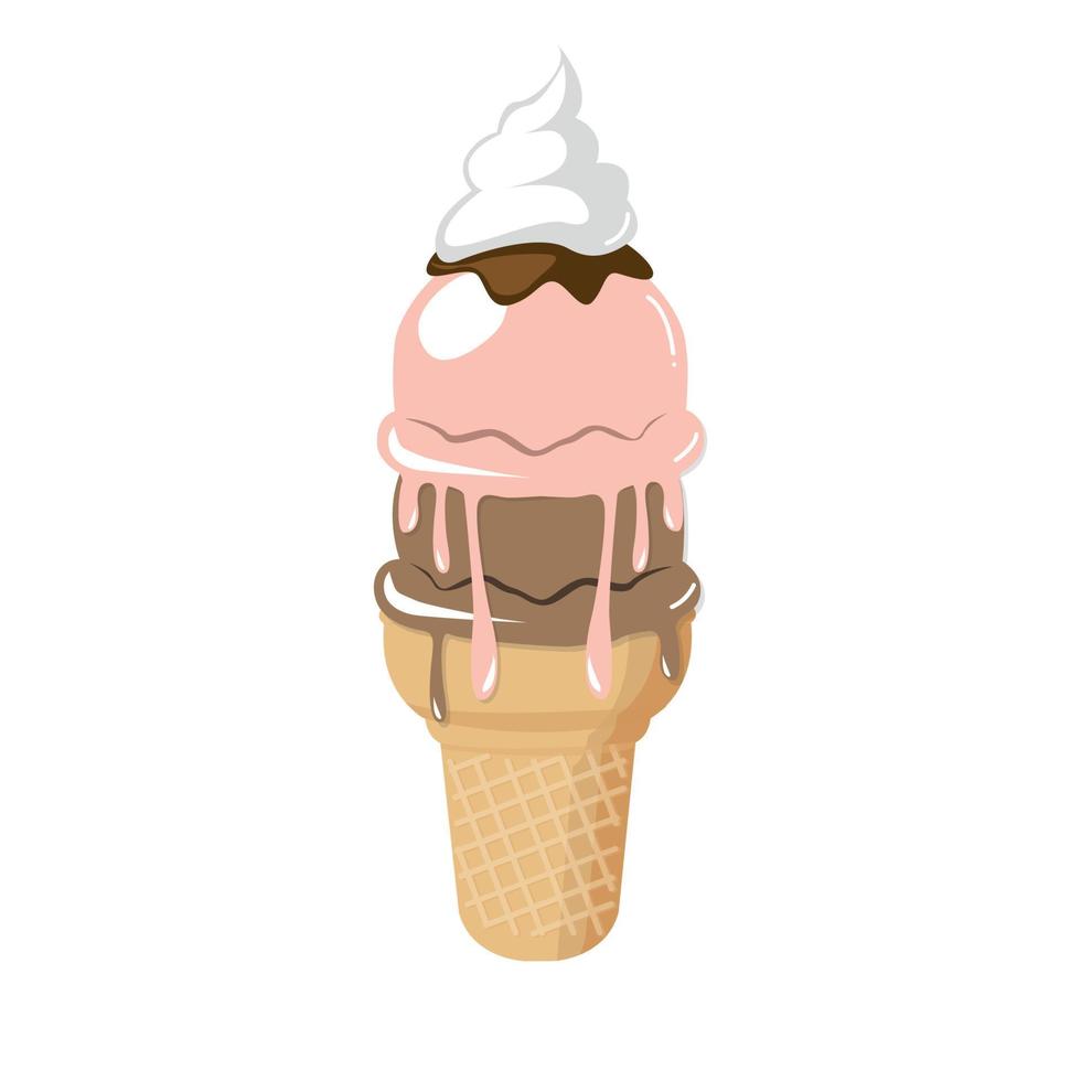 delicioso cono de helado de chocolate y fresa vector