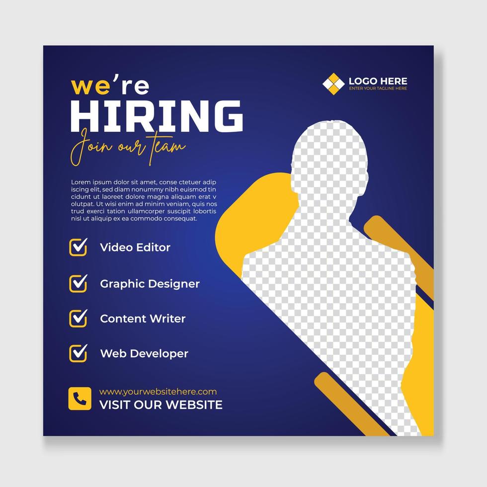 We are hiring job vacancy promotional social media post or square web banner template vector