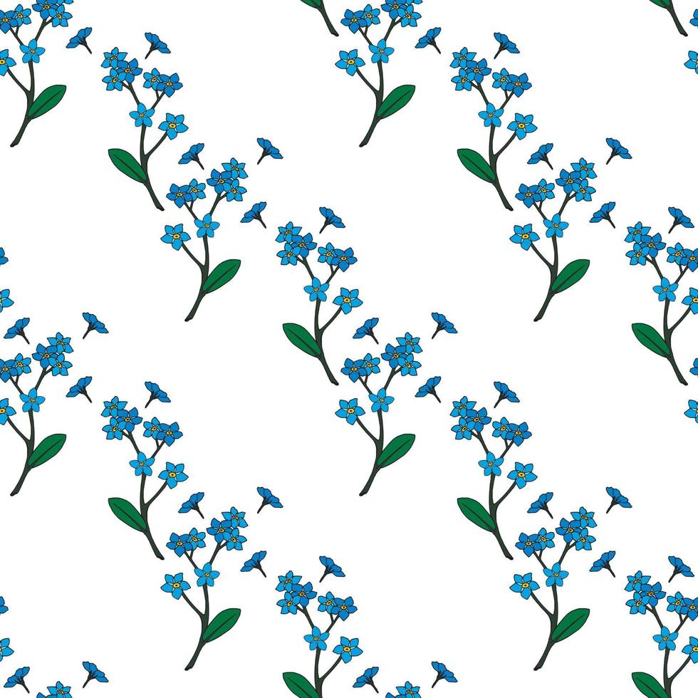 Seamless background of cozy blue flowers forget-me-nots. Endless pattern for your design. vector