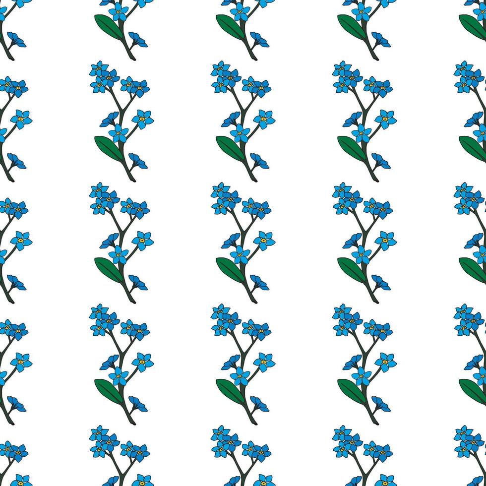 Seamless background of vertical blue flowers forget-me-nots. Endless pattern for your design. vector