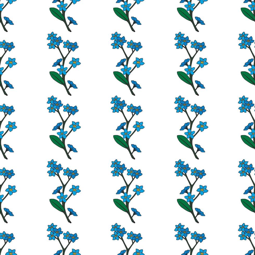 Seamless background of vertical blue flowers forget-me-nots. Endless pattern for your design. vector