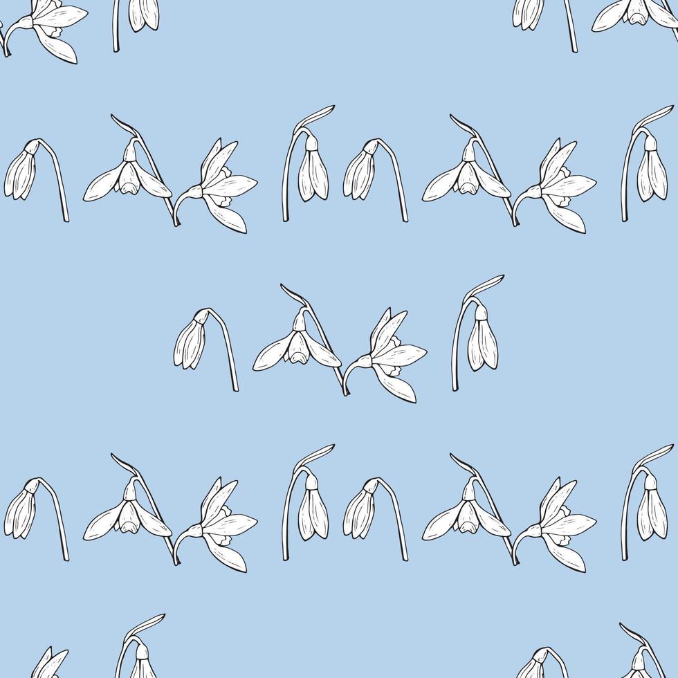 fondo transparente con gotas de nieve en blanco y negro sobre fondo azul claro. patrón sin fin con flores para su diseño. vector. vector