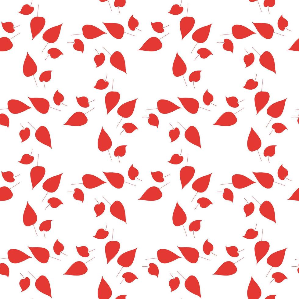 Seamless pattern with horizontal red leaves on white background. Endless background for your design. vector