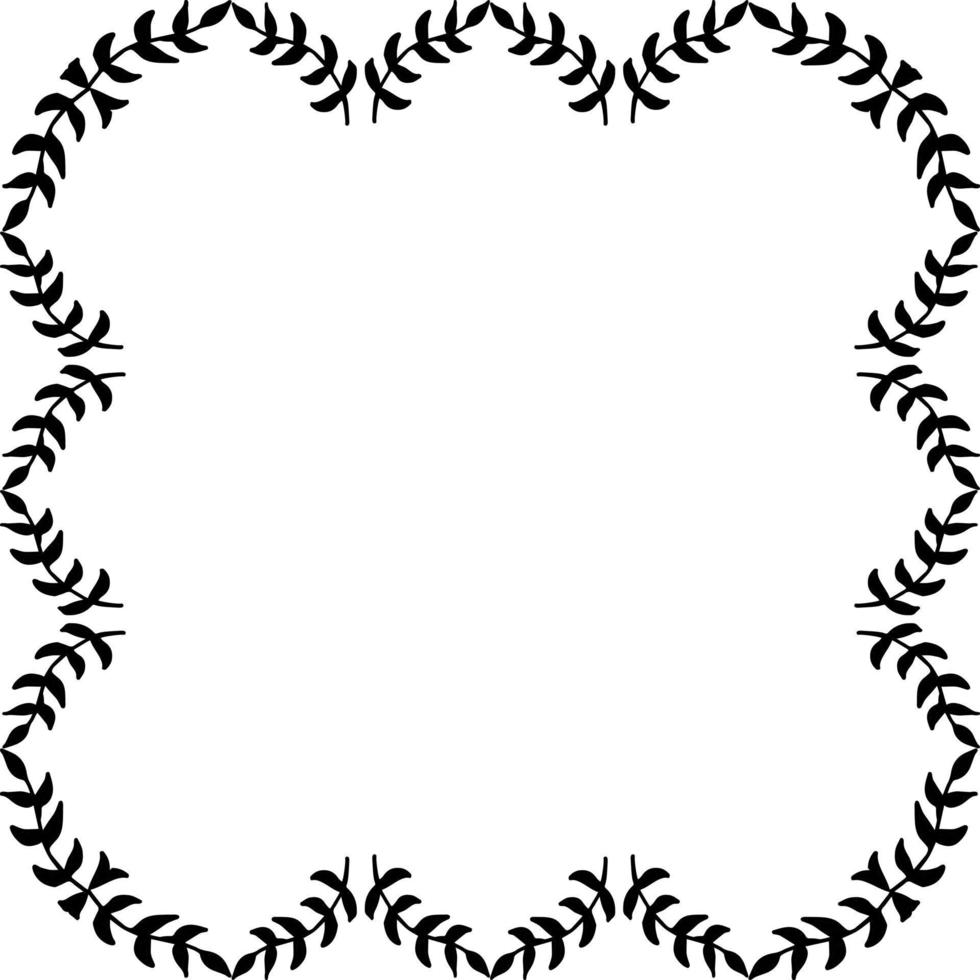 Square frame of decorative black branches on white background. Isolated vector frame for your design.