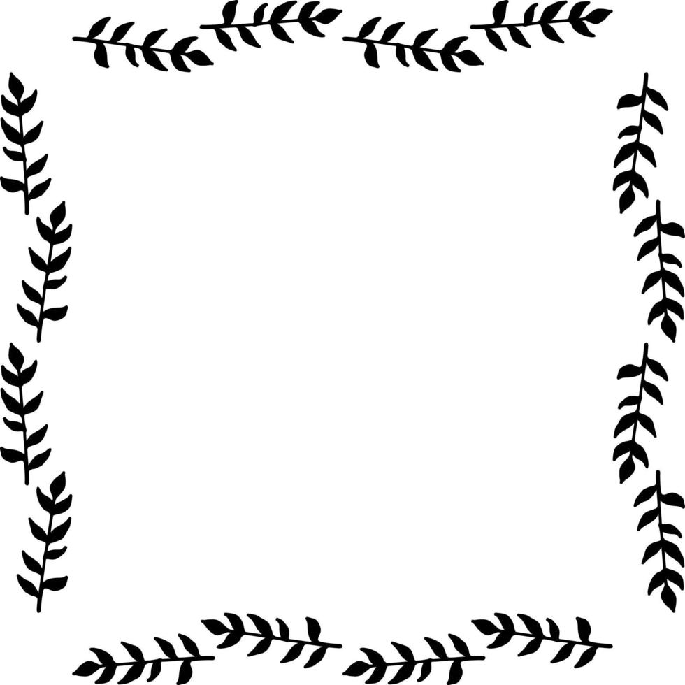Square frame of simple decorative black branches on white background. Isolated vector frame for your design.