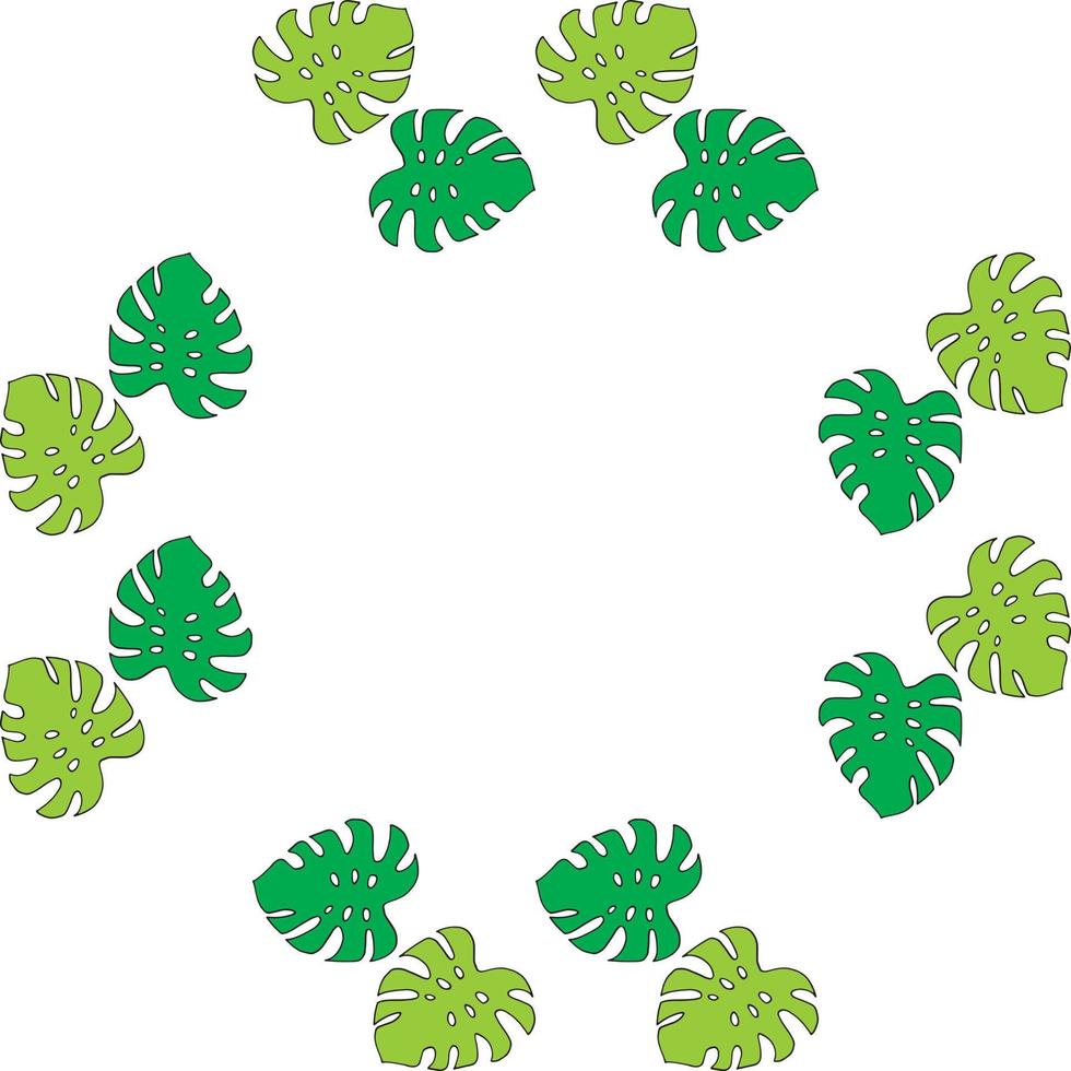 Square frame of horizontal bright green monstera on white background. Isolated frame for your design. vector