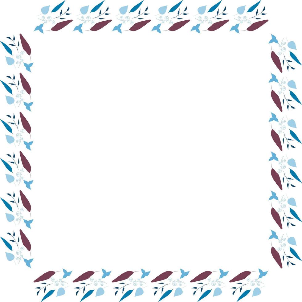 Square frame of horizontal blue leaves. Isolated nature frame on white background for your design. vector