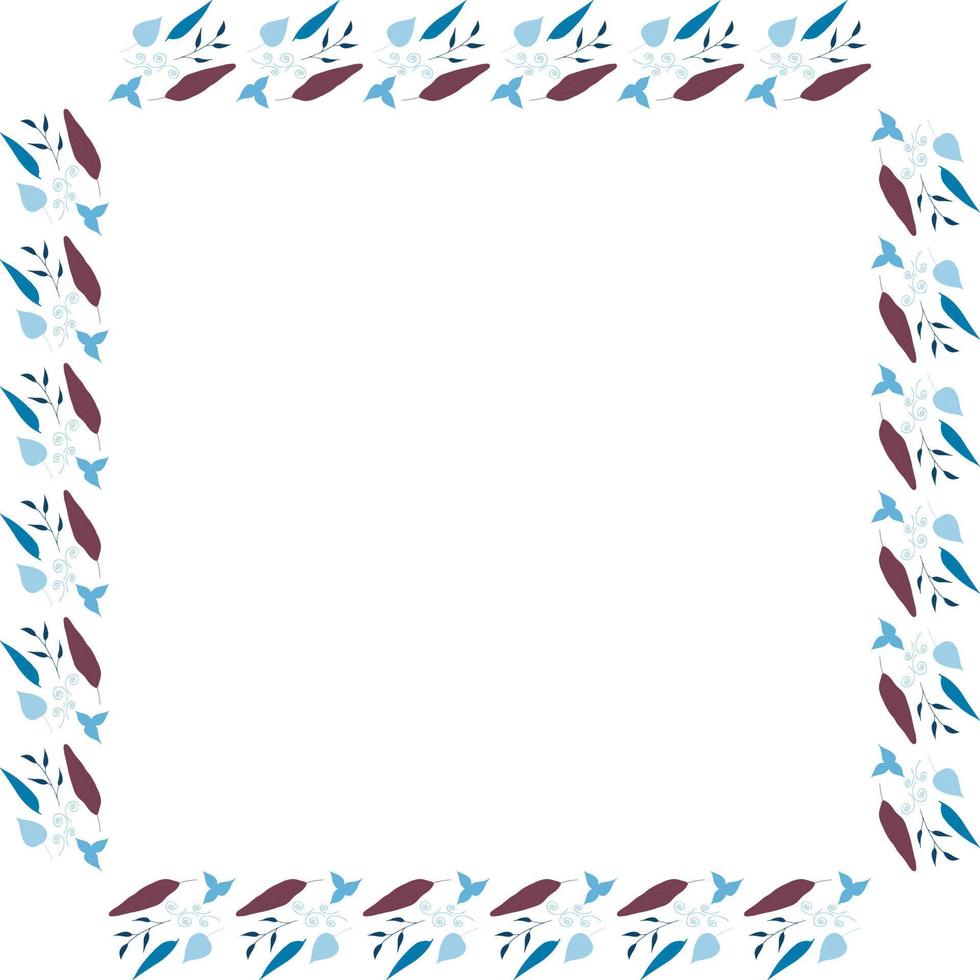 Square frame of horizontal blue leaves. Isolated nature frame on white background for your design. vector