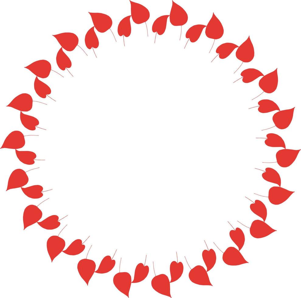Round frame with vertical red leaves on white background. Isolated wreath for your design. vector