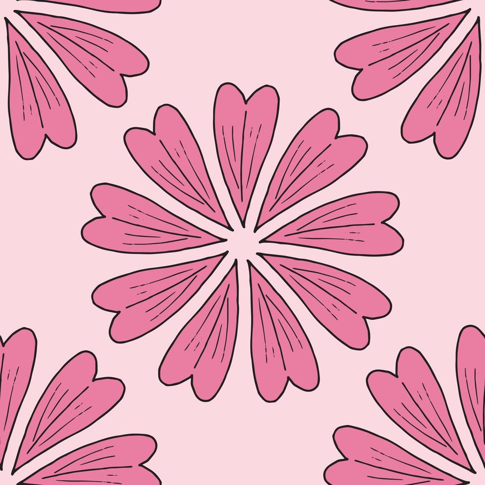 Seamless background with pink decorative flowers on light pink background. Endless pattern for your design. Vector. vector