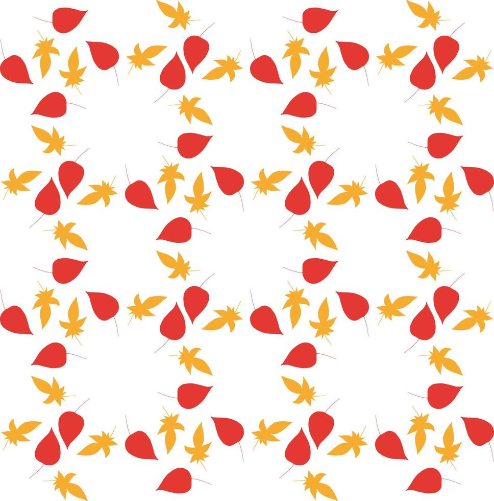 Seamless pattern with round frames of vertical red and orange leaves on white background. Endless background for your design. vector