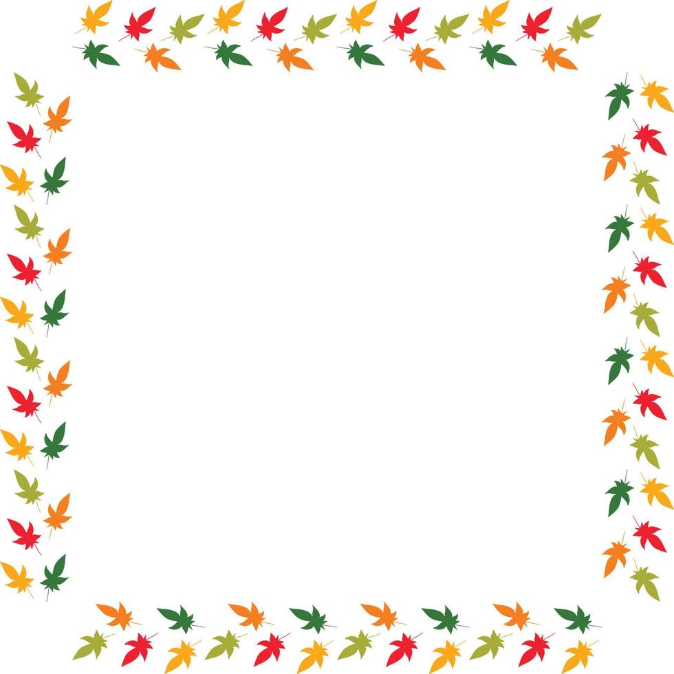 Square frame of horizontal autumn  leaves. Isolated nature frame on white background for your design. vector
