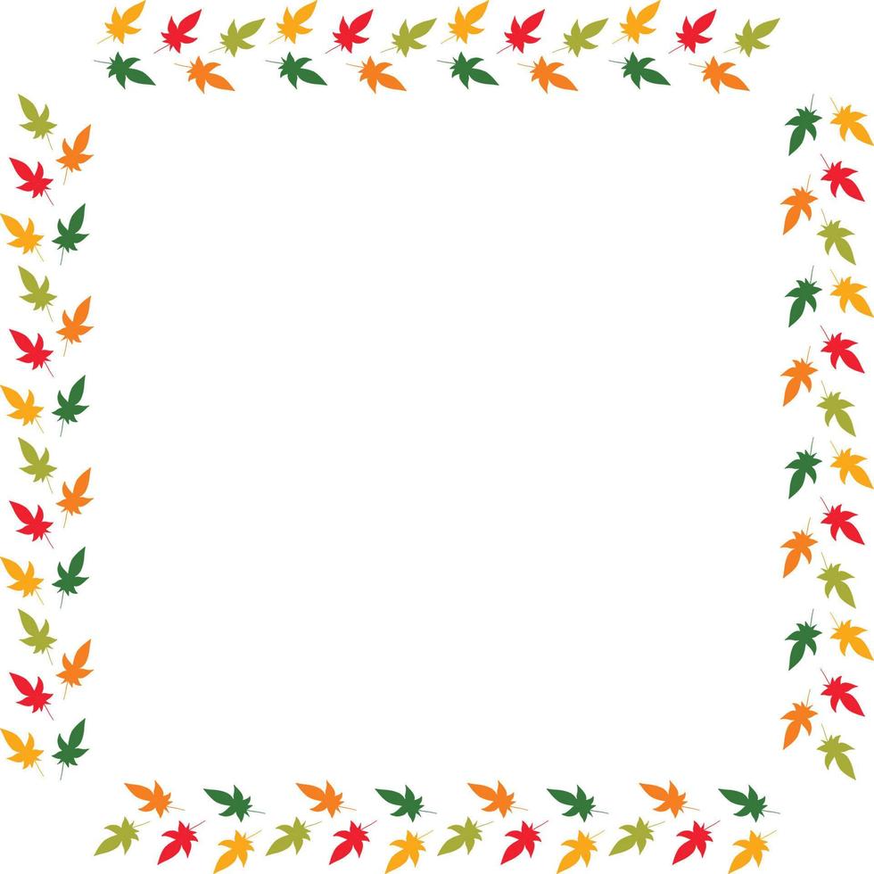 Square frame of horizontal autumn  leaves. Isolated nature frame on white background for your design. vector