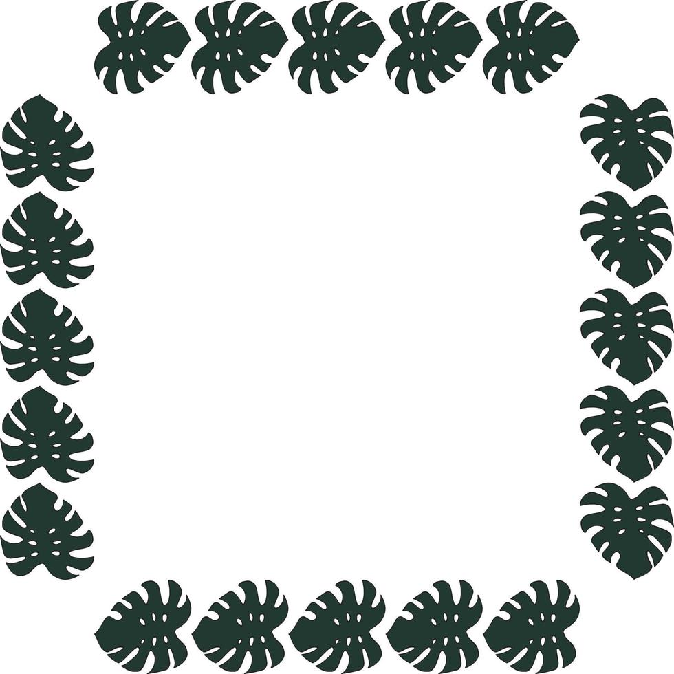 Square frame of horizontal dark leaf of monstera on white background. Isolated frame for your design. vector