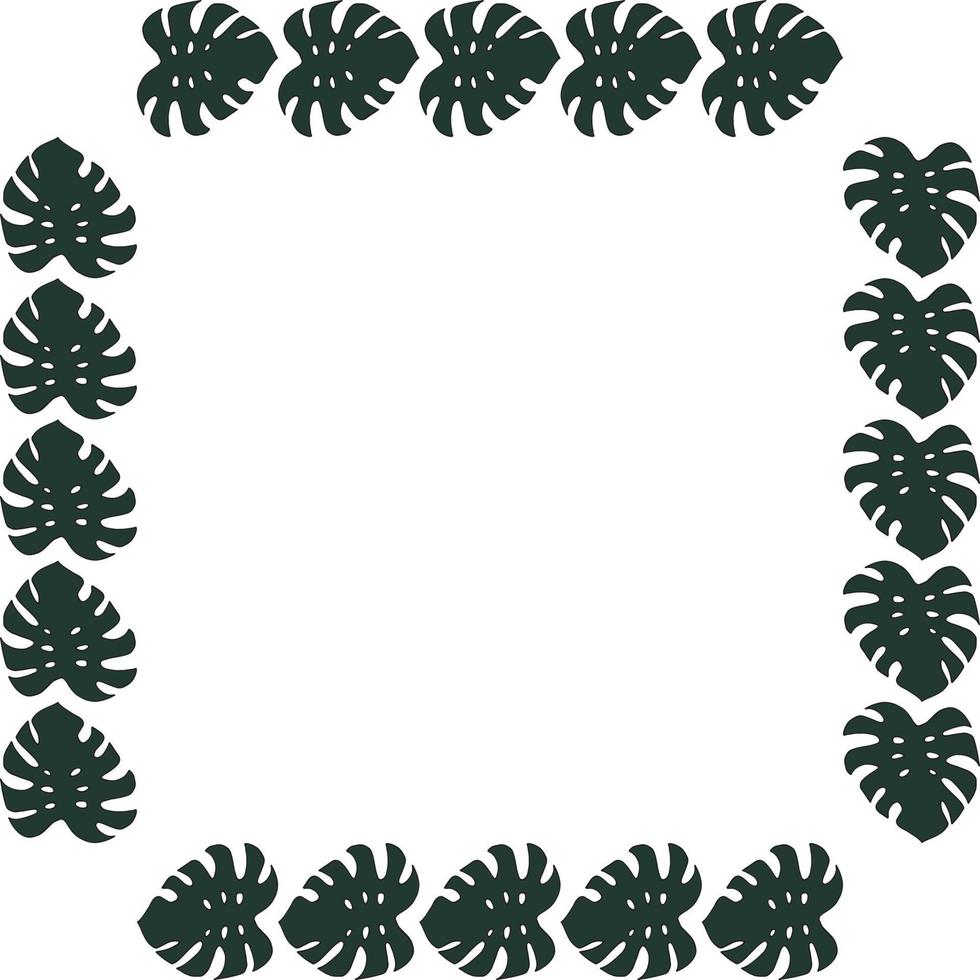 Square frame of horizontal dark leaf of monstera on white background. Isolated frame for your design. vector