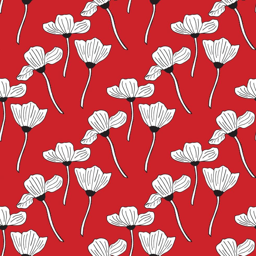 fondo transparente con amapolas en blanco y negro sobre fondo rojo. patrón sin fin con flores para su diseño. vector. vector