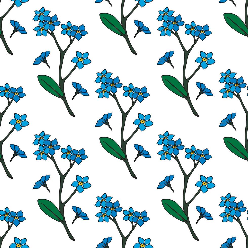 Seamless background of beautiful blue flowers forget-me-nots. Endless pattern for your design. vector
