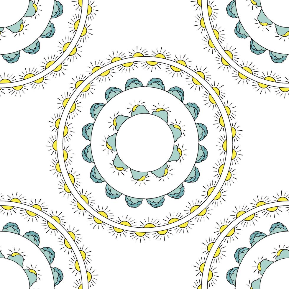 Seamless background with sun and clouds. Endless pattern for your design. vector