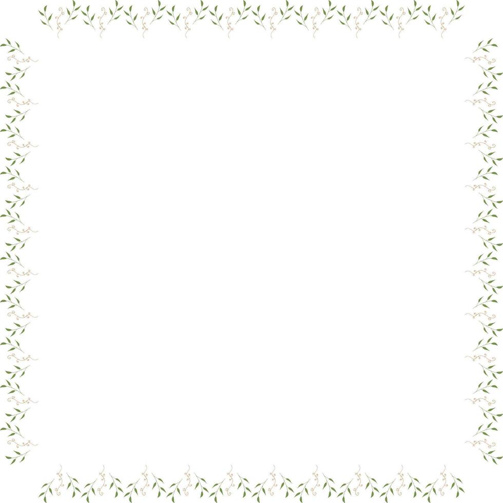 Square frame of vertical elegant  leaves and decorative elements. Isolated nature frame on white background for your design. vector