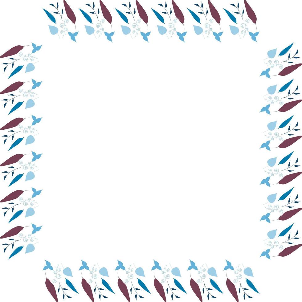 Square frame of vertical blue leaves. Isolated nature frame on white background for your design. vector