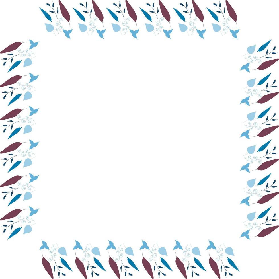 Square frame of vertical blue leaves. Isolated nature frame on white background for your design. vector